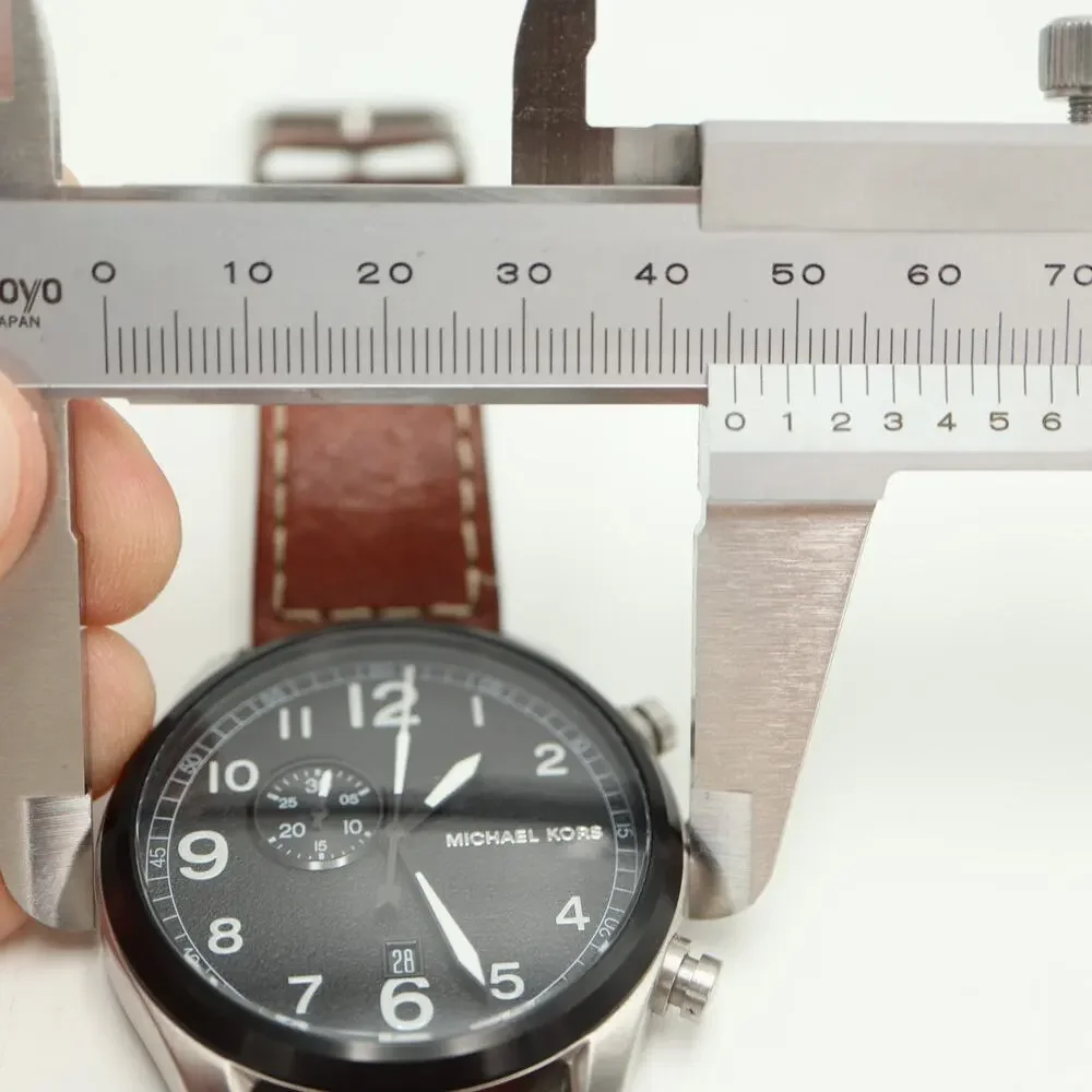 Michael Kors Hangar Mens 45mm Chronograph Watch Brown Leather MK7068 New Battery